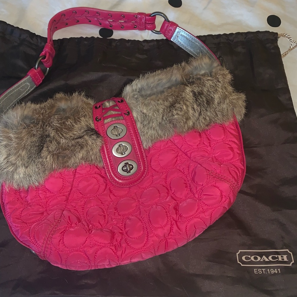 Small Coach handbag, with real rabbit fur lining